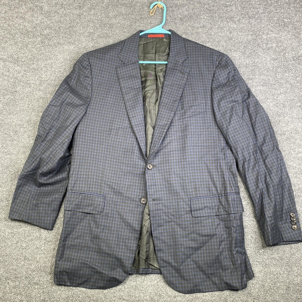 Isaia Blazer Mens 58 Blue Check Wool Sport Coat Made Italy Slim Fit Jacket